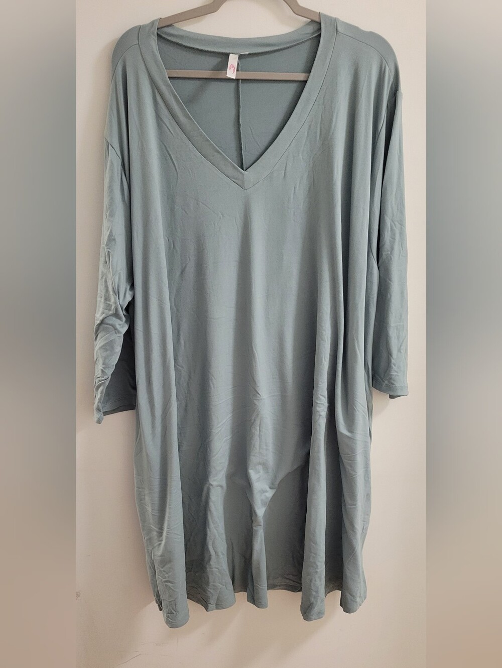 Curvy Luvie Classic V-Neck Women's Cotton Midi Dress In Light Sage Size 5xl